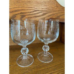 Pair of Bohemian Etched Glass Wine Goblets
